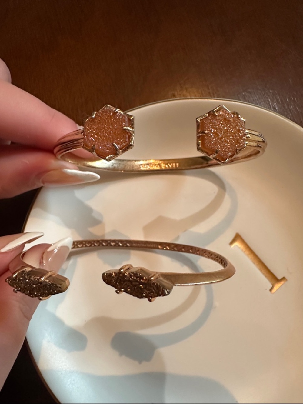 Kendra Scott Gold Druzy Cuff Bracelet Duo - Sparkling Champagne - Picture 3 of 4